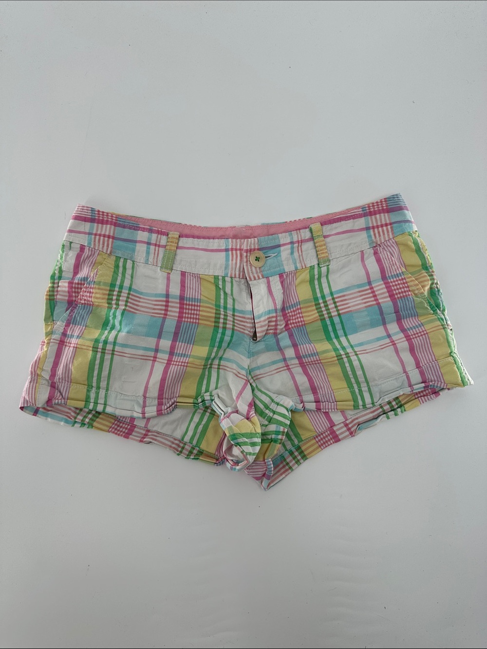 Lilly Pulitzer Pastel Plaid Cotton Shorts - Pink, Yellow, Green, Blue
